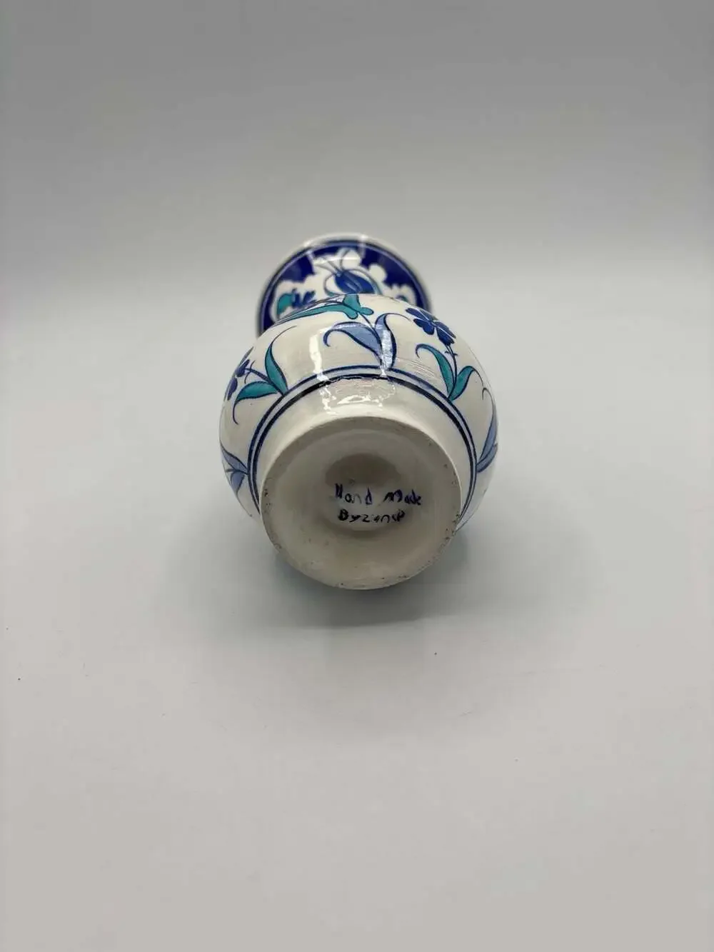 Hand Painted Turkish Ceramic Iznik Bud Vase Blue Floral Tulip Pattern